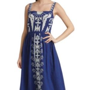 NWOT Navy Macaw Embroidered Maxi Dress